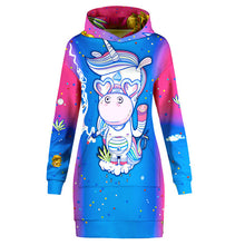 Load image into Gallery viewer, 2019 autumn/winter women's fashion streetwear funny digital print rainbow zombie cat polyester fabric womans long hoodies dress
