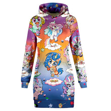 Load image into Gallery viewer, 2019 autumn/winter women's fashion streetwear funny digital print rainbow zombie cat polyester fabric womans long hoodies dress
