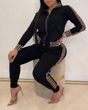 Load image into Gallery viewer, 2020 Women Elegant Fashion Two -Pieces Suit Sets Female Stylish Plus Size Greek Fret Print Coat &amp; Pant Sets

