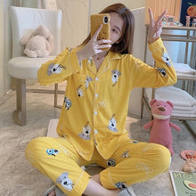 Load image into Gallery viewer, 2020 Women Pajamas Sets with Pants Long Sleeve Turn-down Collar with Pocket Pyjama Cute Cartoon Button Top+Pants Pijama
