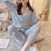 Load image into Gallery viewer, 2020 Women Pajamas Sets with Pants Long Sleeve Turn-down Collar with Pocket Pyjama Cute Cartoon Button Top+Pants Pijama
