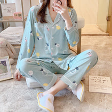 Load image into Gallery viewer, 2020 Women Pajamas Sets with Pants Long Sleeve Turn-down Collar with Pocket Pyjama Cute Cartoon Button Top+Pants Pijama
