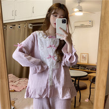 Load image into Gallery viewer, 2020 spring and Autumn New Chinese style lovely and sweet pajamas high grade court lace long sleeve pants home suit
