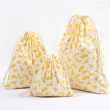 Load image into Gallery viewer, 3 Size Fruit Design Printed Drawstring Bag Pocket Storage Pouch Banana Pattern Backpack Women Cotton Fabric Bags
