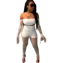 Load image into Gallery viewer, ANJAMANOR Sexy Ruched Mesh Sheer Off Shoulder Two Piece Tights Set Women Going Out Club Outifts Festival 2 Piece Twinset D13-AG4
