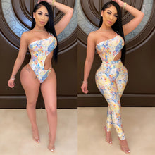 Load image into Gallery viewer, ANJAMANOR Snakeskin Print Sexy 2 Piece Set Women Hollow Out One Shoulder Bodysuit Leggings 2020 Summer Club Outfits D91-AE43
