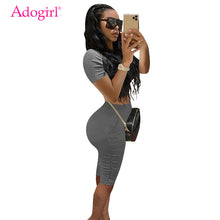 Load image into Gallery viewer, Adogirl Fashion Casual Summer Two Piece Set Women Tracksuit Short Sleeve T Shirt Crop Top Knee Length Pleated Pants Shorts
