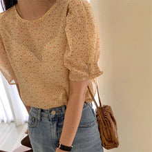 Load image into Gallery viewer, Alien Kitty Fresh Thin Cute Girls Lady Light Puff Sleeve 2020 All Match Loose Woman Summer Florals Printed Sweet Chiffon Shirts
