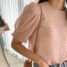 Load image into Gallery viewer, Alien Kitty Fresh Thin Cute Girls Lady Light Puff Sleeve 2020 All Match Loose Woman Summer Florals Printed Sweet Chiffon Shirts
