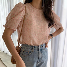 Load image into Gallery viewer, Alien Kitty Fresh Thin Cute Girls Lady Light Puff Sleeve 2020 All Match Loose Woman Summer Florals Printed Sweet Chiffon Shirts
