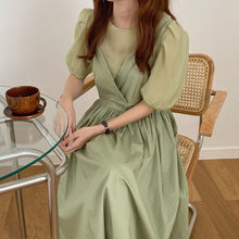 Load image into Gallery viewer, Alien Kitty Hot 2020 Vintage Light Sexy Sweet Puff Sleeves Shirts+New Loose Thin A-Line Slip Dresses All Match Two Piece Sets
