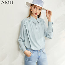 Load image into Gallery viewer, Amii Minimalist Spring Chiffon Blouse Women  Elegant Single-breasted Solid Trun-down Collar Female Shirt Tops 12080016
