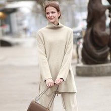 Load image into Gallery viewer, Amii Winter Women Elegant Two Pieces Set Female Casual Irregular Split Turtleneck Sweater and Wide Leg Trousers 11870366
