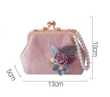 Load image into Gallery viewer, Angelatracy 2019 New Arrival Mori Women Vintage Embroidery Flower Pearl Chain Storage Bag Summer Crossbody String Bag Bucket
