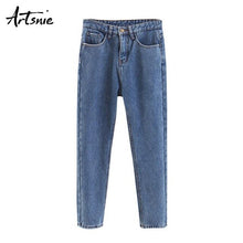 Load image into Gallery viewer, Artsnie Winter 2018 Blue Denim Lined Cashmere Pencil Pants Women High Waist Pockets Boyfriend Jeans Femme Warm Autumn 2018 Pants
