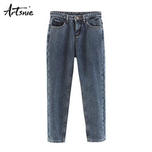 Load image into Gallery viewer, Artsnie Winter 2018 Blue Denim Lined Cashmere Pencil Pants Women High Waist Pockets Boyfriend Jeans Femme Warm Autumn 2018 Pants
