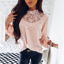 Load image into Gallery viewer, Autumn Women Shirt Lady Elegant Loose Casual Solid Color Lace Hollow Out Long Sleeve Blouse Blouse Top

