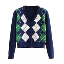Load image into Gallery viewer, Cardigan Sweater 2020 new women's sweater fashion plaid V-neck cardigan sweater elegant ladies wild Tops sweaters coat
