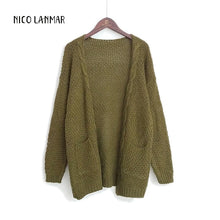 Load image into Gallery viewer, Cardigan Sweater Women European American Long Loose Large Size Long Sleeve Thick Line Twist Sweater V-neck Cardigan pull femme
