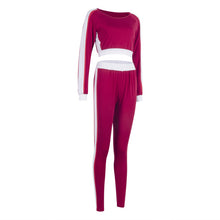 Load image into Gallery viewer, Casual Women Sports Set Long Sleeve Crop Top Pants Outfit Workout Gym Fitness Athletic Workout Clothes Tracksuit
