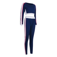 Load image into Gallery viewer, Casual Women Sports Set Long Sleeve Crop Top Pants Outfit Workout Gym Fitness Athletic Workout Clothes Tracksuit
