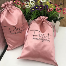 Load image into Gallery viewer, Custom Logo Satin Drawstring Bag Extenssions Clothes Travel storage Drawstring Christmas Bag pink  50PS
