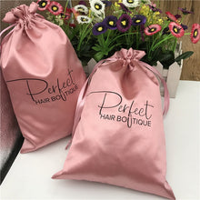 Load image into Gallery viewer, Custom Logo Satin Drawstring Bag Extenssions Clothes Travel storage Drawstring Christmas Bag pink  50PS
