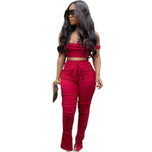 Load image into Gallery viewer, Echoine 2020 summer Sport Solid Women two piece set Tracksuits crop tops stacked flare jogger pants Suit Outfits Matching Set
