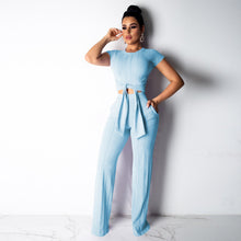 Load image into Gallery viewer, Fashion Women 2 Piece Set Summer Clothes Office Lady Solid Short Sleeve T-shirts Pants Two Piece Set Female Outfits
