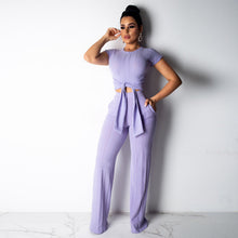 Load image into Gallery viewer, Fashion Women 2 Piece Set Summer Clothes Office Lady Solid Short Sleeve T-shirts Pants Two Piece Set Female Outfits
