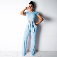 Load image into Gallery viewer, Fashion Women 2 Piece Set Summer Clothes Office Lady Solid Short Sleeve T-shirts Pants Two Piece Set Female Outfits
