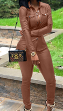 Load image into Gallery viewer, Fashion boutique two piece pu leather jacket set fall clothing for women
