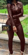 Load image into Gallery viewer, Fashion boutique two piece pu leather jacket set fall clothing for women
