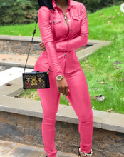 Load image into Gallery viewer, Fashion boutique two piece pu leather jacket set fall clothing for women
