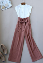 Load image into Gallery viewer, Fashionable OL Women Stand Collar Chiffon Top and Wide Leg Pants Office Wear Clothing Set Summer Set
