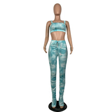 Load image into Gallery viewer, HAOYUAN Sexy Tie Dye Two Piece Set Summer Clothes for Women Crop Top Slit Stacked Leggings Pants 2 Piece Outfits Matching Sets
