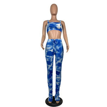 Load image into Gallery viewer, HAOYUAN Sexy Tie Dye Two Piece Set Summer Clothes for Women Crop Top Slit Stacked Leggings Pants 2 Piece Outfits Matching Sets
