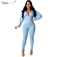 Load image into Gallery viewer, HAOYUAN Sexy Two Piece Set Tracksuit Women 2020 Spring Clother Crop Top and Pant Sweat Suits 2 Piece Club Outfits Matching Sets
