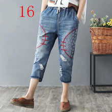 Load image into Gallery viewer, High waisted Embroidery Harem Jeans Distressed Women Loose Plus Size Womens Jeans With Embroidery Elastic Waist Denim Pants
