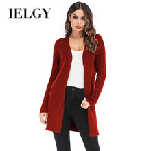 Load image into Gallery viewer, IELGY Autumn and winter new European  American large size women's solid color long knitted cardigan sweater  coat
