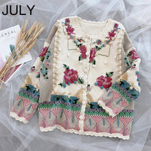 Load image into Gallery viewer, JULY High quality Tide brand lazy wind girl fresh sweet flower embroidery heavy work sweater cardigan coat  Leisure Women
