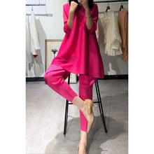 Load image into Gallery viewer, LANMREM 2020 New Spring Summer Round Collar Solid Color Short Sleeve Pullover T-shirt High Waist Pants Pleated Set Tide PD917
