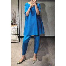 Load image into Gallery viewer, LANMREM 2020 New Spring Summer Round Collar Solid Color Short Sleeve Pullover T-shirt High Waist Pants Pleated Set Tide PD917
