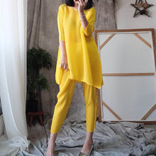 Load image into Gallery viewer, LANMREM 2020 New Spring Summer Round Collar Solid Color Short Sleeve Pullover T-shirt High Waist Pants Pleated Set Tide PD917

