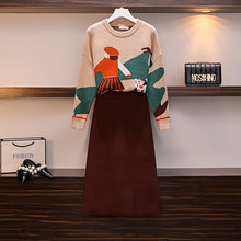 Load image into Gallery viewer, Large Size Women's Suit Autumn Winter Fashion Matching Suit Sweater + Skirt + Wool Pants Two Sets Pullover Cotton Office Lady
