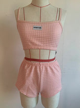 Load image into Gallery viewer, Letter Print Plaid Solid Sportswear Two Piece Set Women Sleeveless Crop Top + Booty Shorts Casual Sweatsuit Outfit Plus Size 5XL

