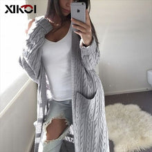 Load image into Gallery viewer, Long Cardigan Women Long Sleeve Knitted Twist Sweater Cardigan Autumn Winter Womens Sweaters 2020 double pocket Jersey Mujer
