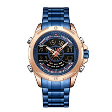 Load image into Gallery viewer, Luxury Outdoor Sport Gold Watch Men Chronograph Wrist Watch Stainless Steel Case Date Analog Digital Male Waterproof Wristwatch
