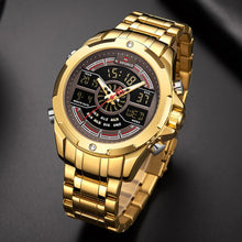 Load image into Gallery viewer, Luxury Outdoor Sport Gold Watch Men Chronograph Wrist Watch Stainless Steel Case Date Analog Digital Male Waterproof Wristwatch

