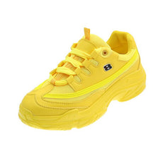 Load image into Gallery viewer, Mềm mại thông thường dày Giày Sneaker nền tảng mùa hè lưới thoáng khí nam nữ đế bằng vàng Giày thể thao nữ Orange 2019
